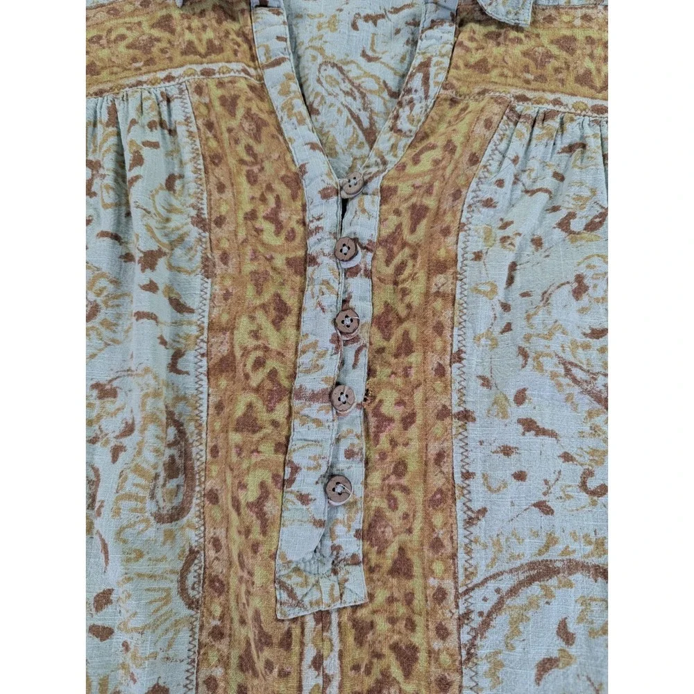 Free People Cotton Gauze Paisley Romper Blue Ochre XS OB1533613 Boho Sleeveless